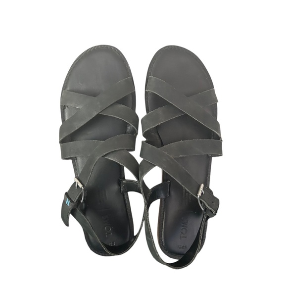 Toms Women's Sicily Black Leather Strappy Slingback Sandals Size 9 - Picture 7 of 11